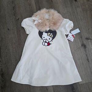 Sanrio Hello Kitty Faux Fur Remove Neck Trim Shift Dress Sz 6 Outfit Playful NWT